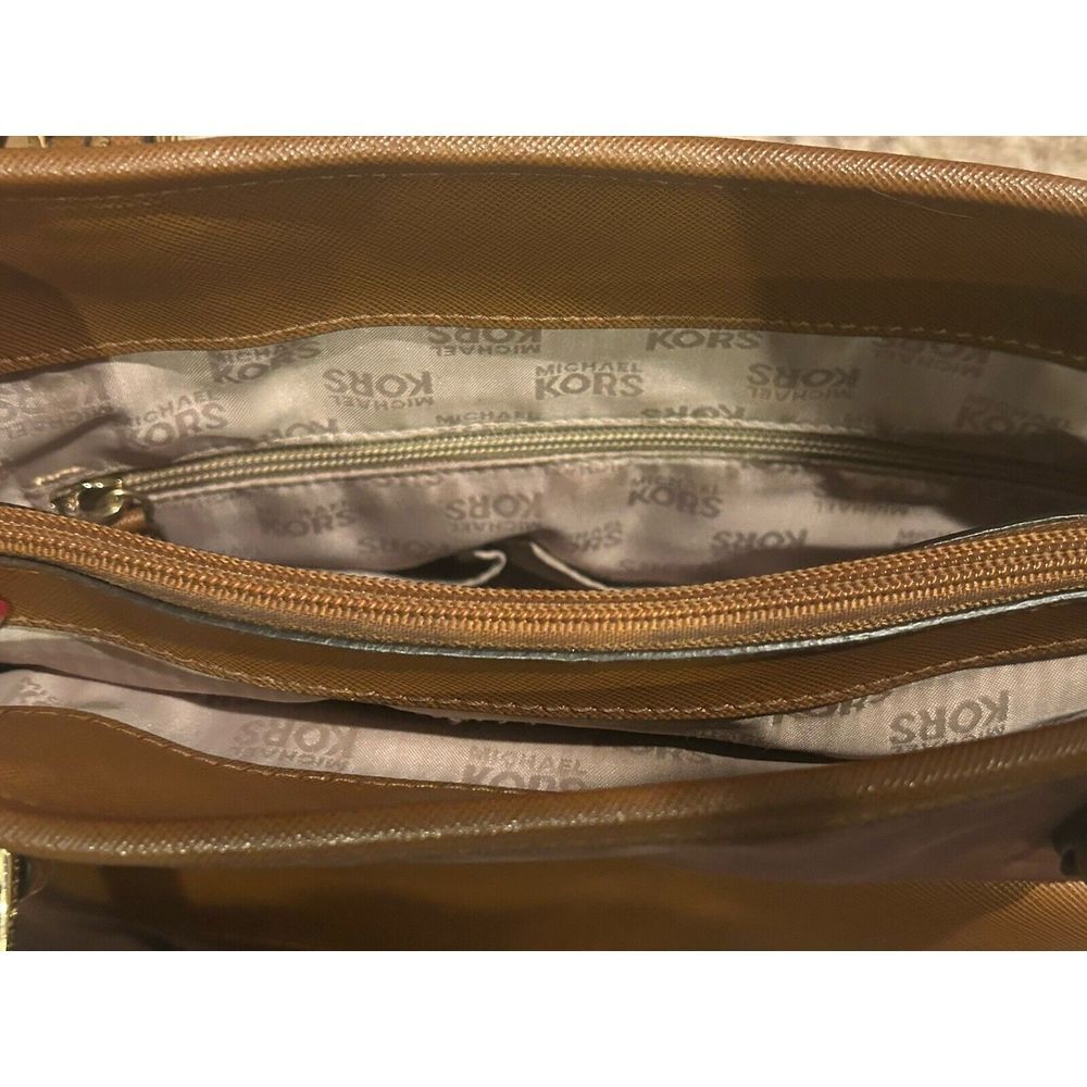 Michael Kors Nylon Tote Jet Set Nylon Saffiano Leather Tan Large Shoulder Bag - Picture 10 of 13